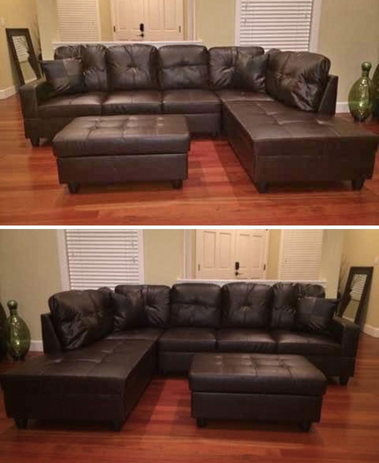Brown Leather Sectional Couch And Ottoman