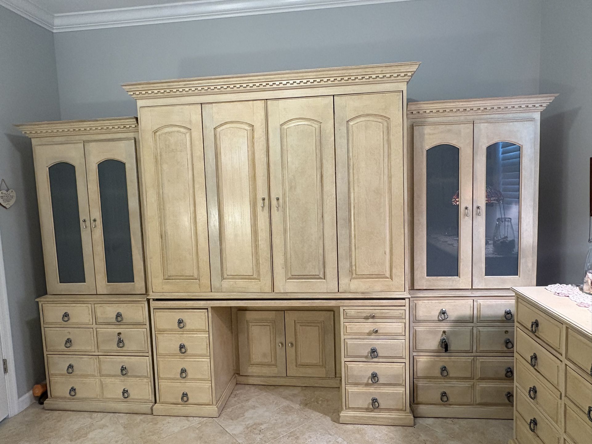 Custom Computer Armoire Desk, Book Shelves, Credenza
