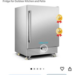 Outdoor Refrigerator 24 Inch, Undercounter Beverage Fridge with Wheels, 180 Cans Waterproof Stainles