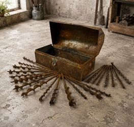 Vintage Auger Bit Set 29pc Original Metal Tool Box Early 20th C. Woodworking