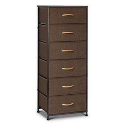 New Brown Tall 6 Drawer Storage Organizer Fabric Drawers