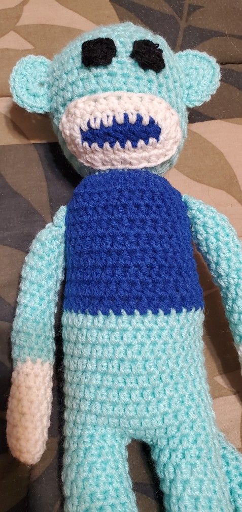 Minty Green Handmade Crochet Sock Monkey