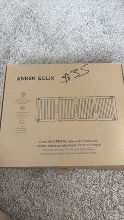 Anker SOLIX PS30 Portable Solar Panel. 30W solar panel. Compatible with Anker SOLIX Portable Power Stations. Has USB-A and USB-C charging. IPX5 water-