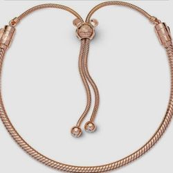 Disney Pandora Bracelet Mickey Mouse Icon Fantasyland Castle Slider Rose Gold Size Adjustable 