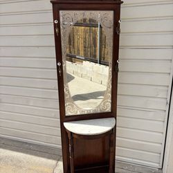 Pulaski Mahogany Hall Tree with Decorative Frosted Glass Mirror and Marble Top