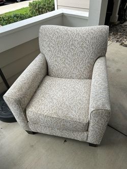 Upholstered Accent Chair Beige Floral Pattern