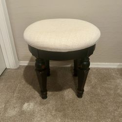 Vanity Stool Approx 19” Tall  Black Wood And Cream Colored Thick Cushion 