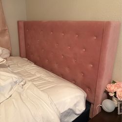 Pink Velvet Tufted Headboard – Full/Queen Size – Like New