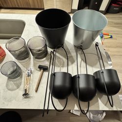 Plant Pots, Vases, Plant Decor And Warm Industrial Light