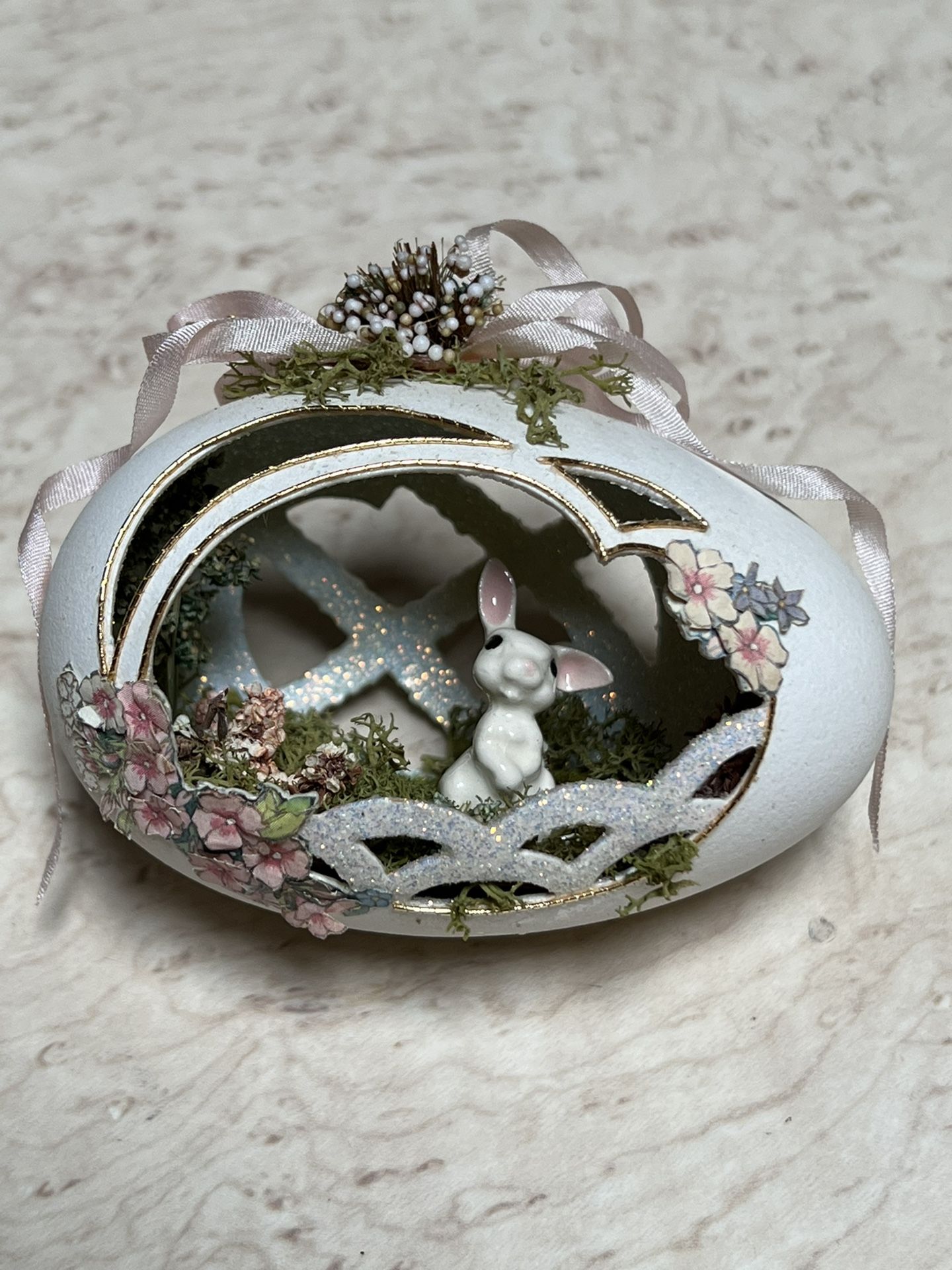 Easter Egg Diorama Minature Scene W/ Adorable Bunny