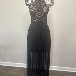 Morgan & Co Black Pleated Halter Gown