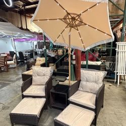 $215 New In Box Set Of 6pcs Outdoor Set In Khaki And Navy Blue !! (Base Not Included)