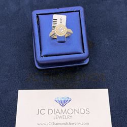 Ring Engagement 14k Gold Diamonds Real  Round Stone 