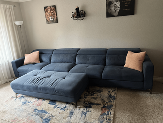 Rooms to Go Blue 4-Section Fabric Sectional Sofa Good Condition Storage Ottoman - Spring, TX