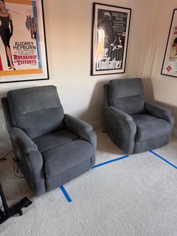 Pair of Gray Power Recliner Chairs
