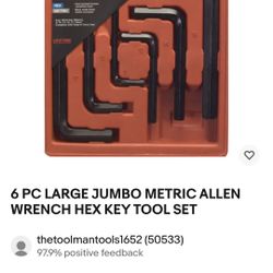 Tekton 6 Pc. Jumbo Hex Key Wrench Set NEW