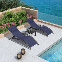 0893 Patio Chaise Lounge Set Outdoor Beach Pool Sunbathing Lawn Lounger Recliner Outside Tanning Chairs with Arm for All Weather Side Table Included N