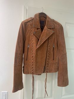 Studded Suede Moto Jacket with Lace-Up Detail