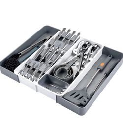 Expandable Silverware Drawer Organizer,Adjustable Kitchen Drawer Organizer with 8 Compartments,Compact Utensil Organizer,Multi-Purpose Cutlery Organiz