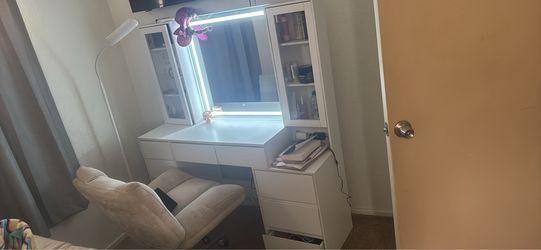 desk with lights