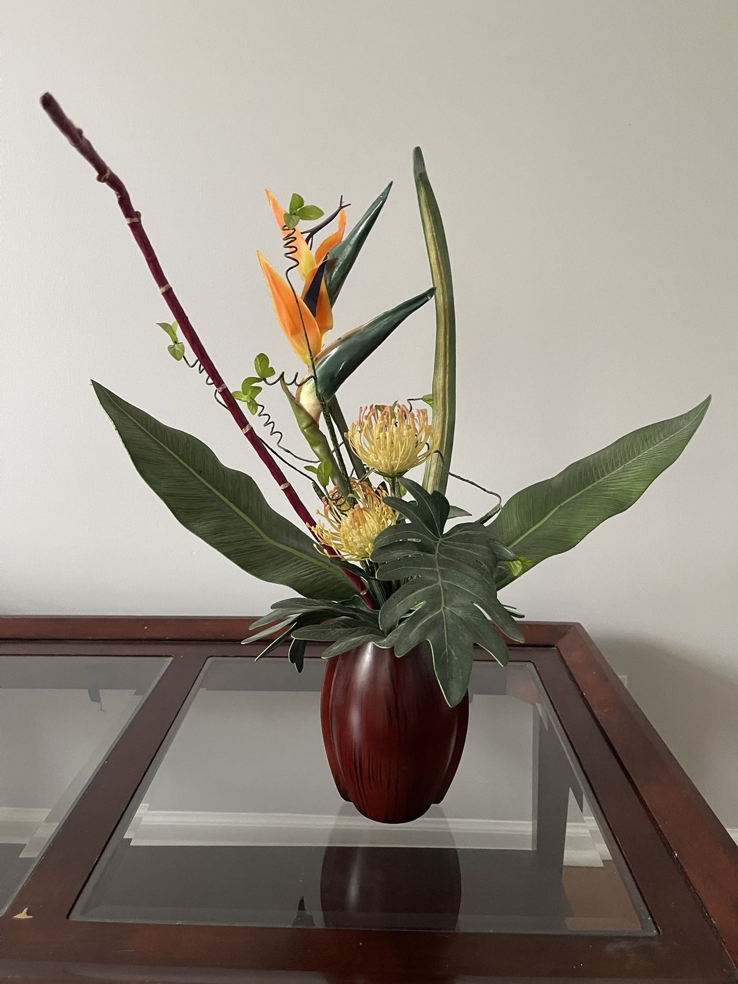 Artificial Flower Plant In Wooden Pot