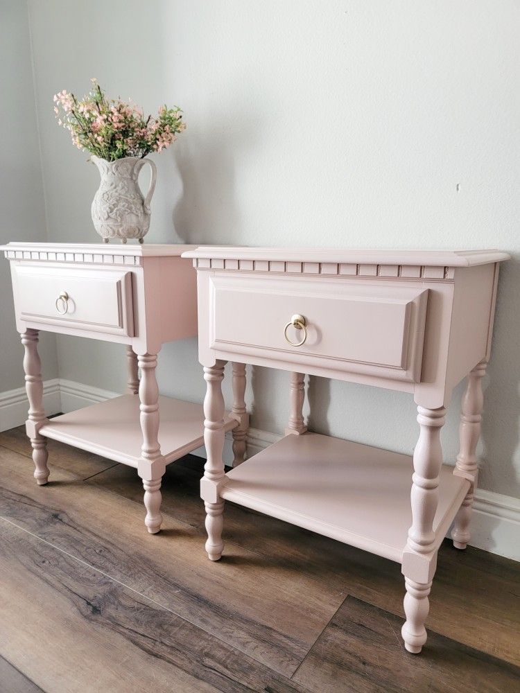 Vintage Sumter Light Pink Nightstands - Bedside Tables - Smooth Finish Solid Wood