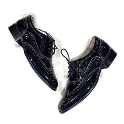 Wanted Babe Black Wingtip Oxford Shoes