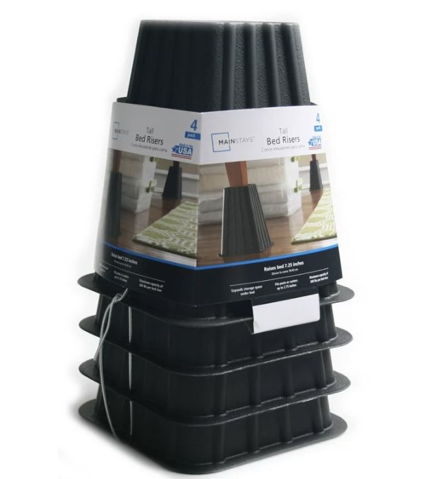 Mainstays Home Management Tall Bed Risers, Black, 4-Pack