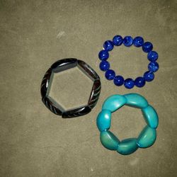3 Bracelets All Shades Of Blue From Argentina And Made Out Of A Wooden Nut