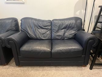 Dark Blue Leather Loveseat/Sofa - FREE