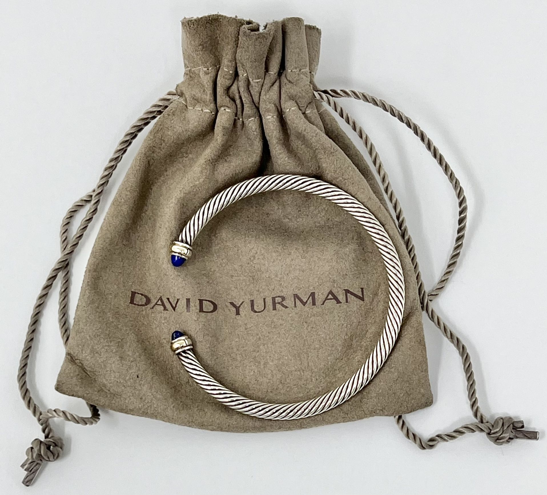 David Yurman Classic Cable Bracelet 4mm Sterling Silver w/18K Lapis Azul Bangle