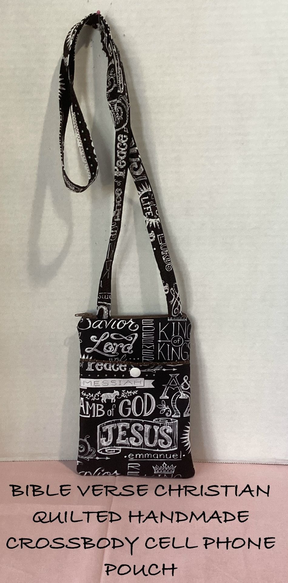NEW BIBLE QUOTES VERSES CHRISTIAN QUILTED HANDMADE CROSSBODY CELL PHONE POUCH