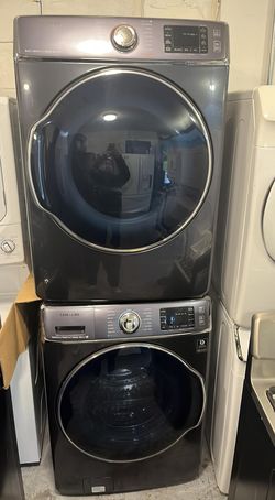 Samsung Front Load Washer & Dryer Set – Steam, Black Stainless, Stackable