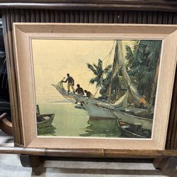 Anthony Thieme rare Mid Century 1950's framed lithograph print " Southern Waters "