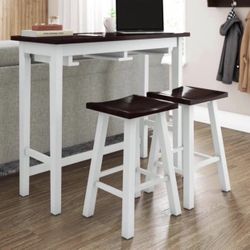 White/Brown, Particle Board 42 in. Kitchen Prep Table with 3-Stools