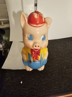 Vintage 1950's Ideal I-2317 Porky Pig Piggy Hard Plastic Coin Bank Doll Figure