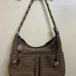 Brighton H73068 Babbs Woven Braided Leather Handle Shoulder Hobo Purse With Dust Cover