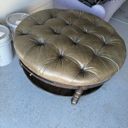 Vintage Green Leather Center Console Table Couch 