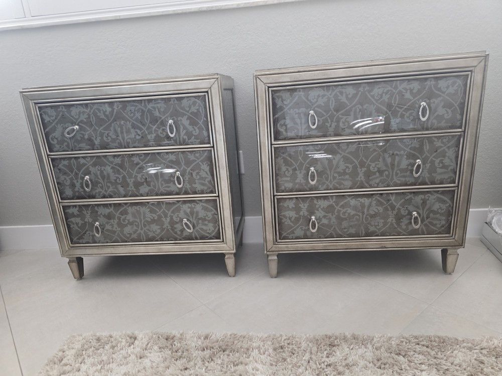 2 Modern Dressers And 1 Mirror