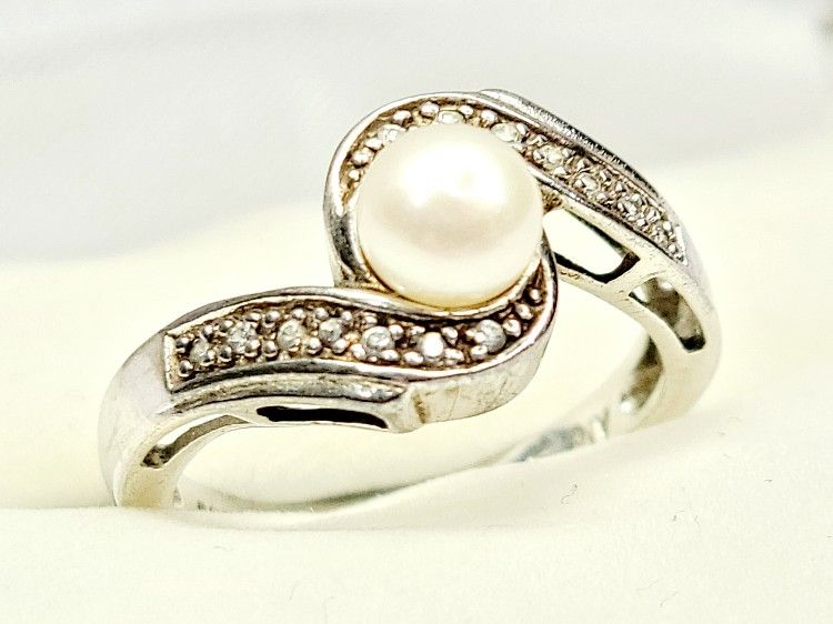 Pearl Diamond Sterling 925 Ring Size 7