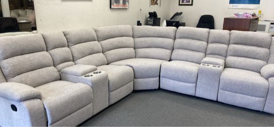 New Large Gray Fabric Reclining Sectional Sofa
