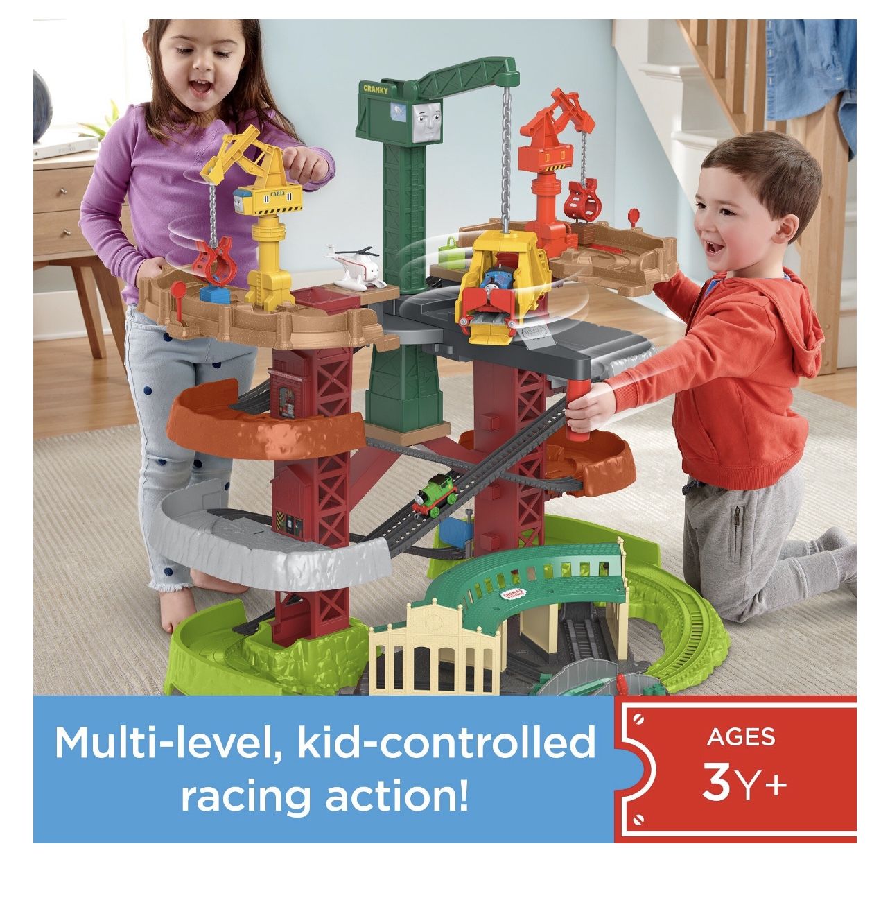 Thomas and Friends Multi-Level Train Set with Spinning Turntable, Trains & Cranes Super Tower