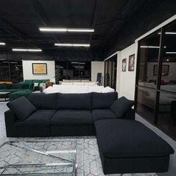 ✨ Black Cloud Sectional Couches for Living Room, Convertible L-Shape Couch with Ottoman 