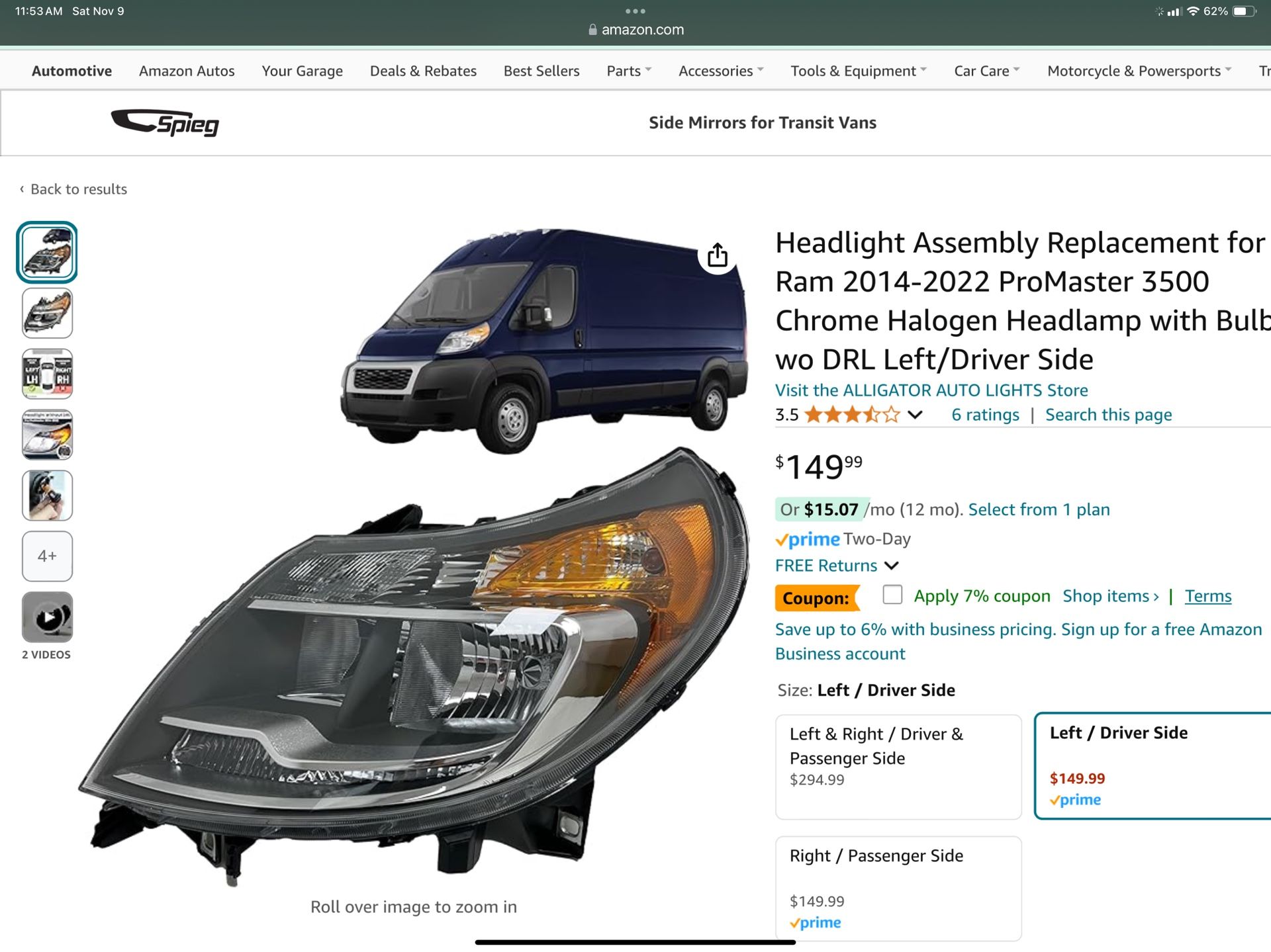 Left Head Light Ram Pro master