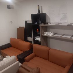 Tangerine Orange Faux Leather Couches