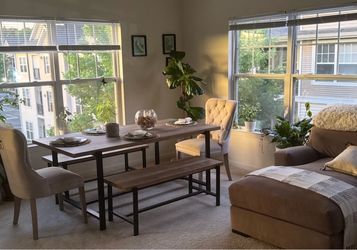 Modern Industrial Dining Table and Bench Set