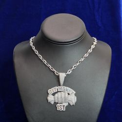 Silver Moissanite Custom Pendent With Chain 