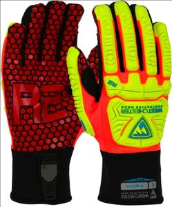 "New" R2 RigAce Synthetic Leather Double Palm w/Silicone & Fabric Back - TPR Impact Protection - Hi-Vis Orange - 6/PR - 87010