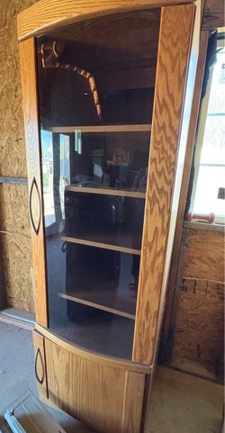 Oak Wood Display Cabinet with Glass Door.