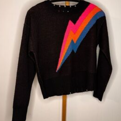 Women’s Black Lightning Bolt Sweater – Retro 60s MOD Style Knit